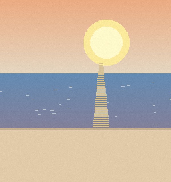海边的夕阳，像素插画示例
